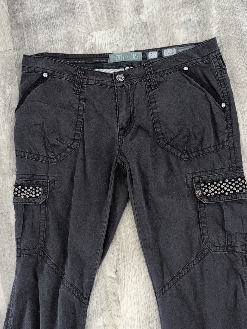 Miss Me Black Cargo Pants with Studded Flap Details Size 29